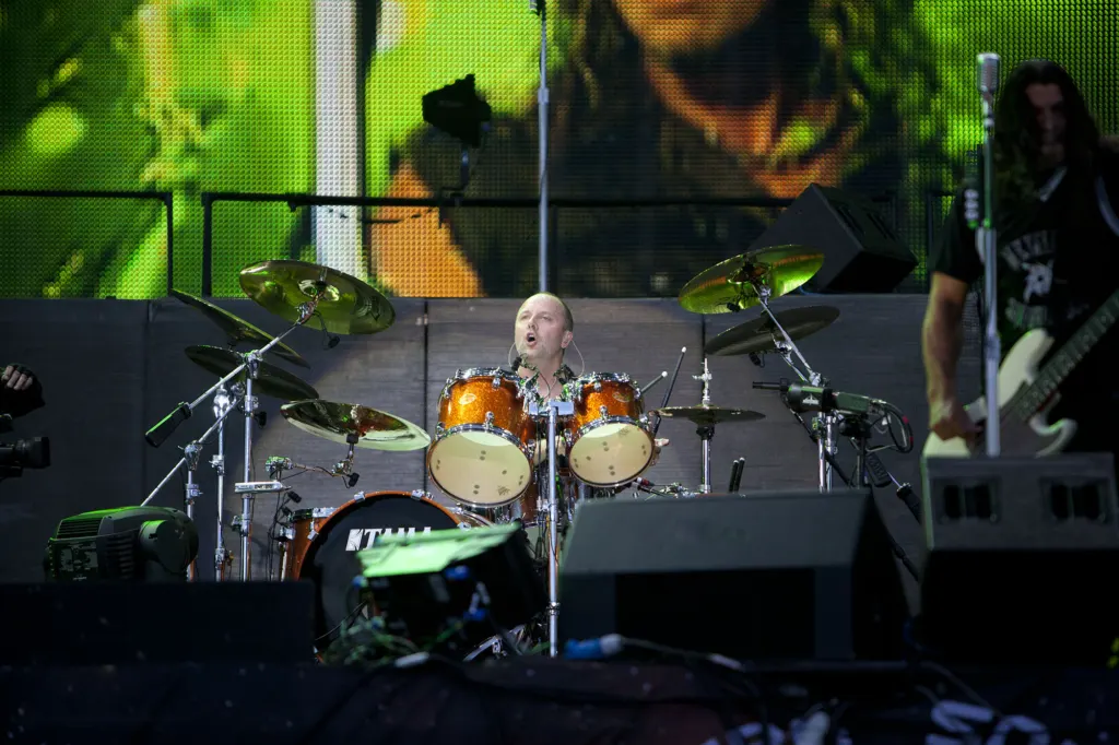 Lars Ulrich of Metallica performing at Sonisphere 2011
